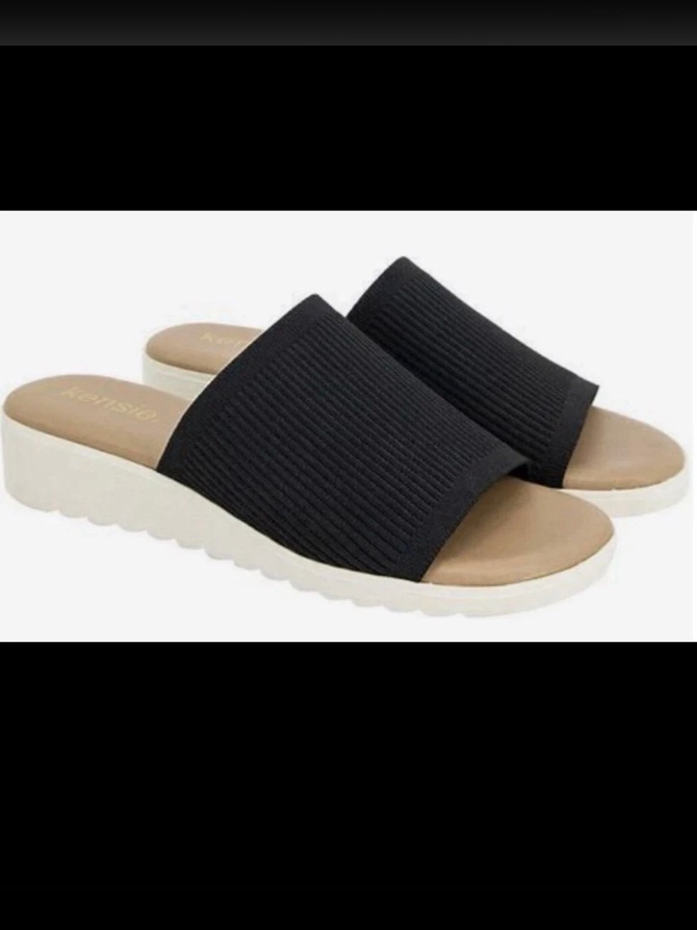 Kensie Women’s Ellie Knit Slide Sandals – BLACK Slip-On Comfort Shoes – 8- EUC